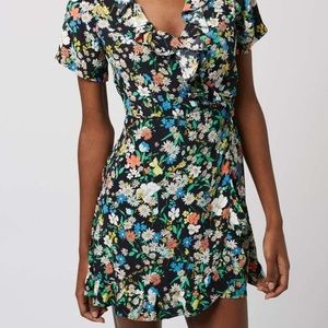TopShop Black floral wrap dress